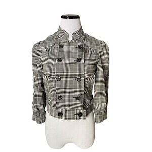 Y2K Guess Plaid Military Crop Double Breasted Blazer Jacket Size S Office Siren